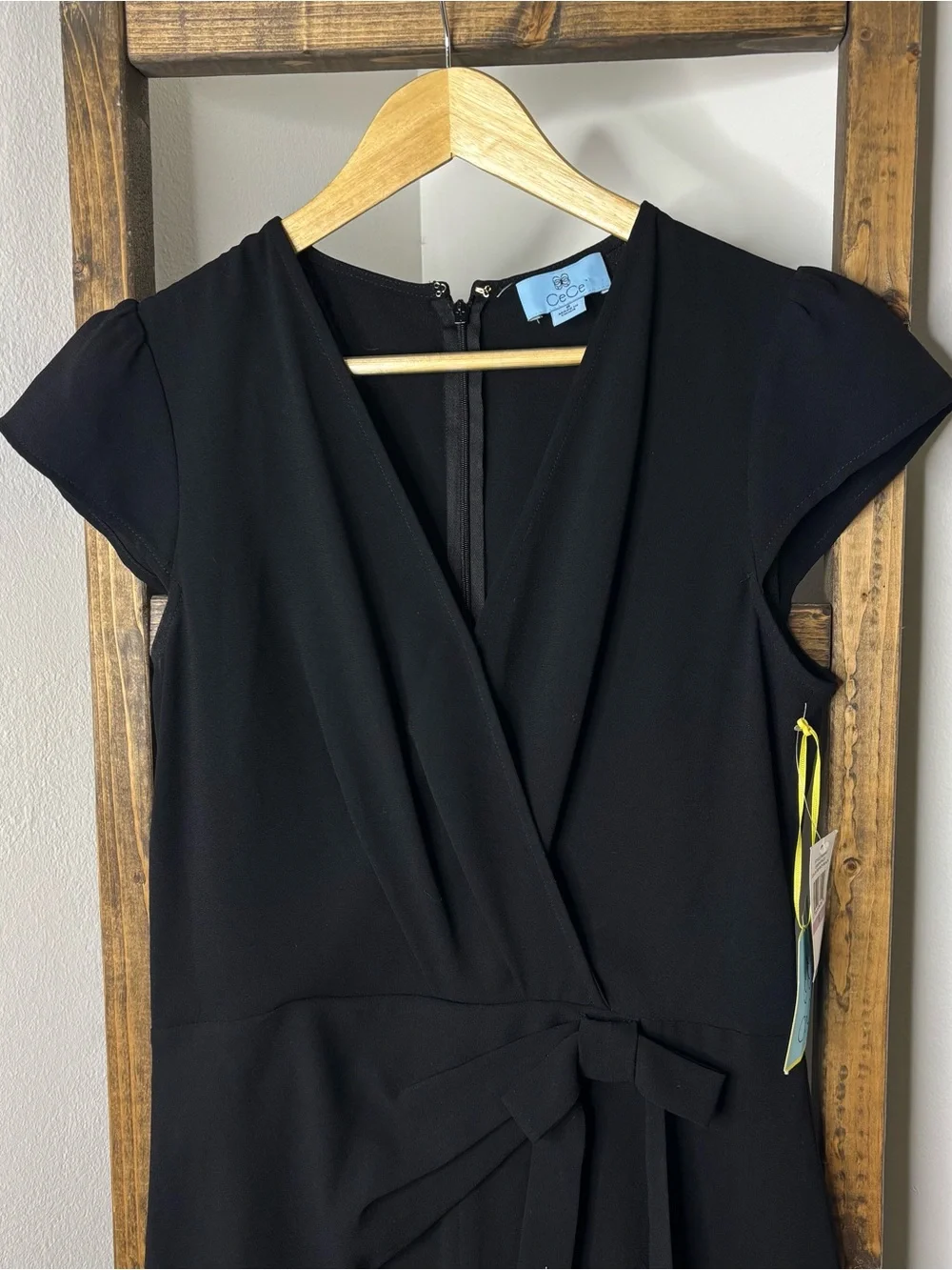 CeCe Black Short Sleeve Wrap Jumpsuit Size 6